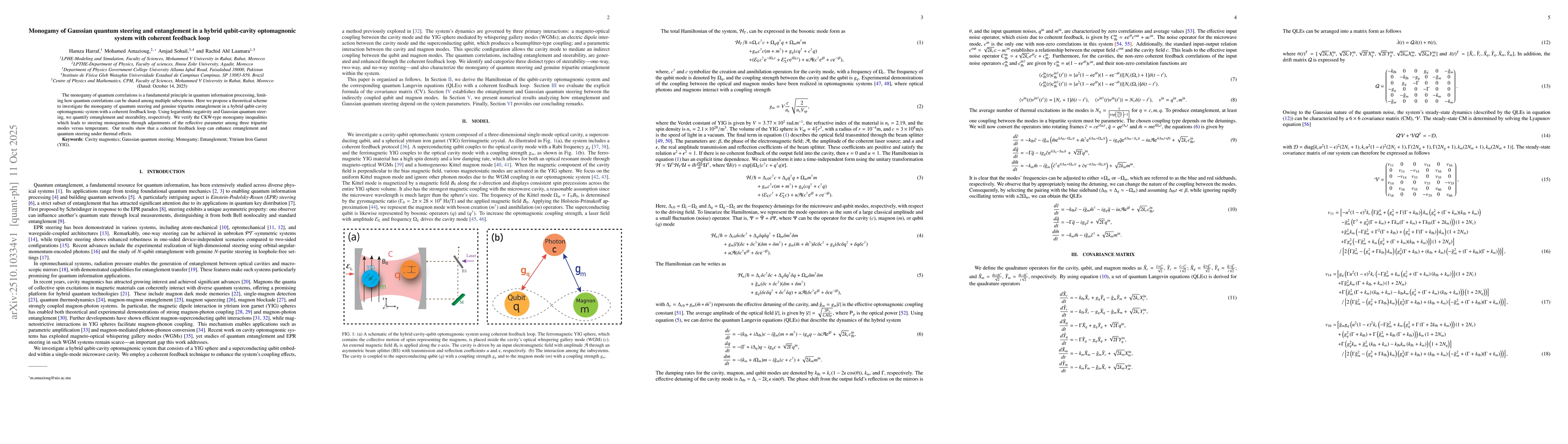 Thumbnail for Monogamy of Gaussian quantum steering and entanglement in a hybrid
  qubit-cavity optomagnonic system with coherent feedback loop
