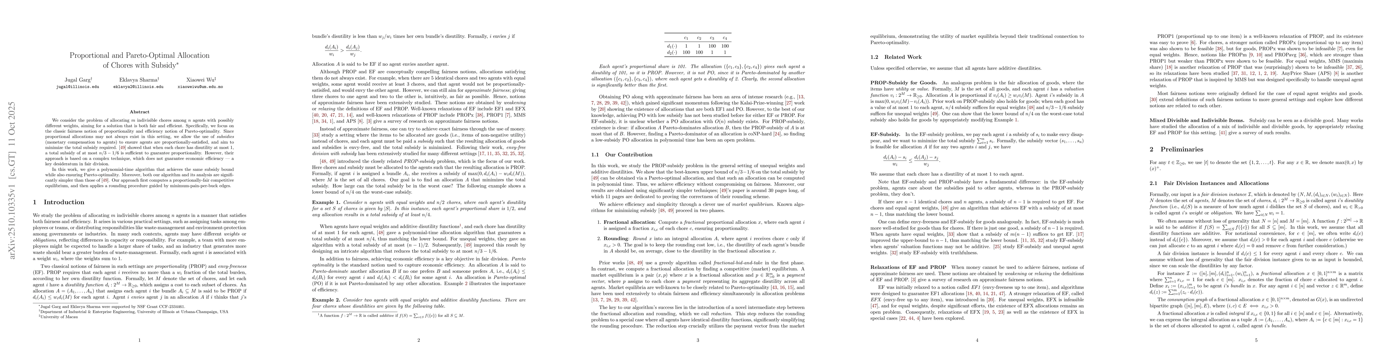Thumbnail for Proportional and Pareto-Optimal Allocation of Chores with Subsidy