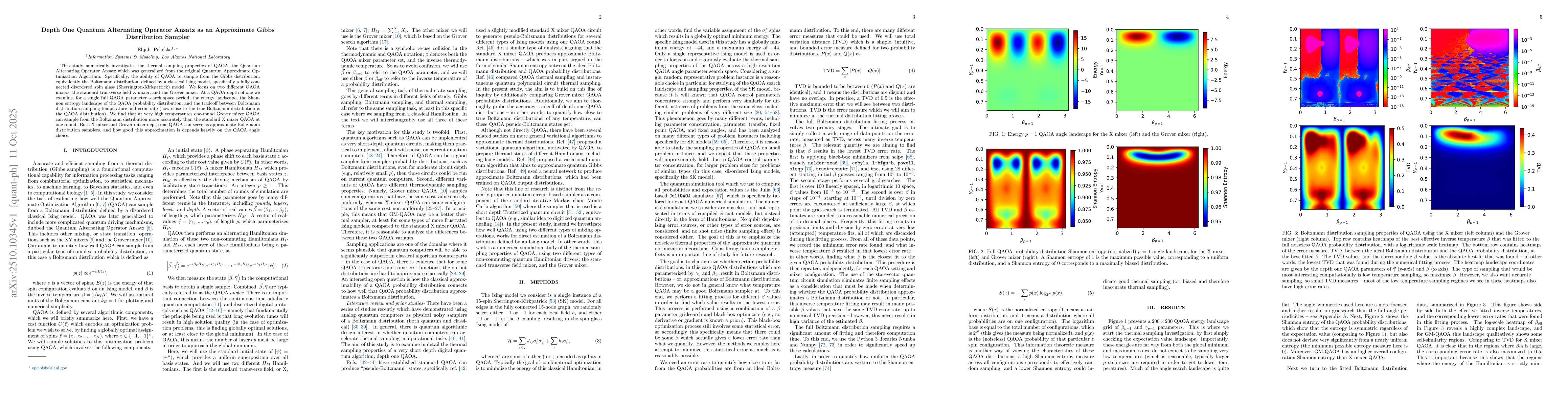 Thumbnail for Depth One Quantum Alternating Operator Ansatz as an Approximate Gibbs
  Distribution Sampler