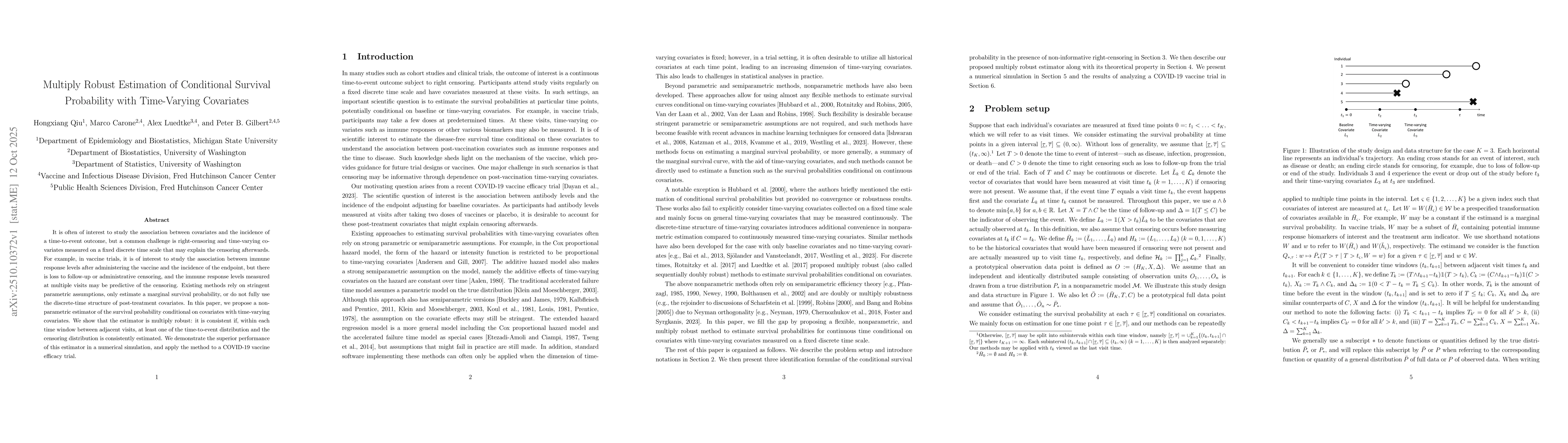 Thumbnail for Multiply Robust Estimation of Conditional Survival Probability with
  Time-Varying Covariates