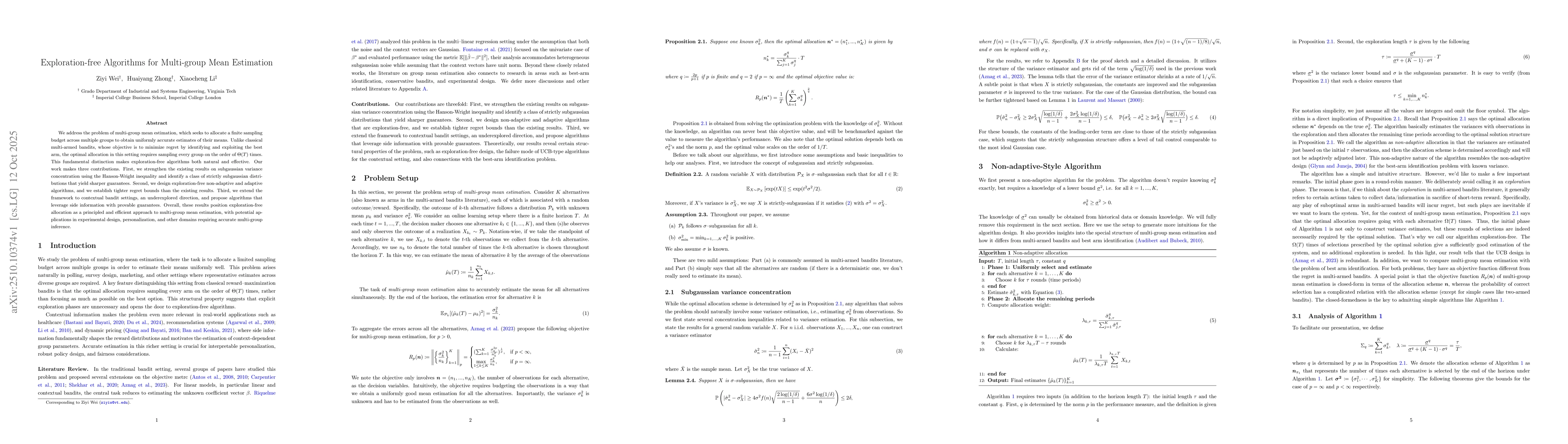 Thumbnail for Exploration-free Algorithms for Multi-group Mean Estimation