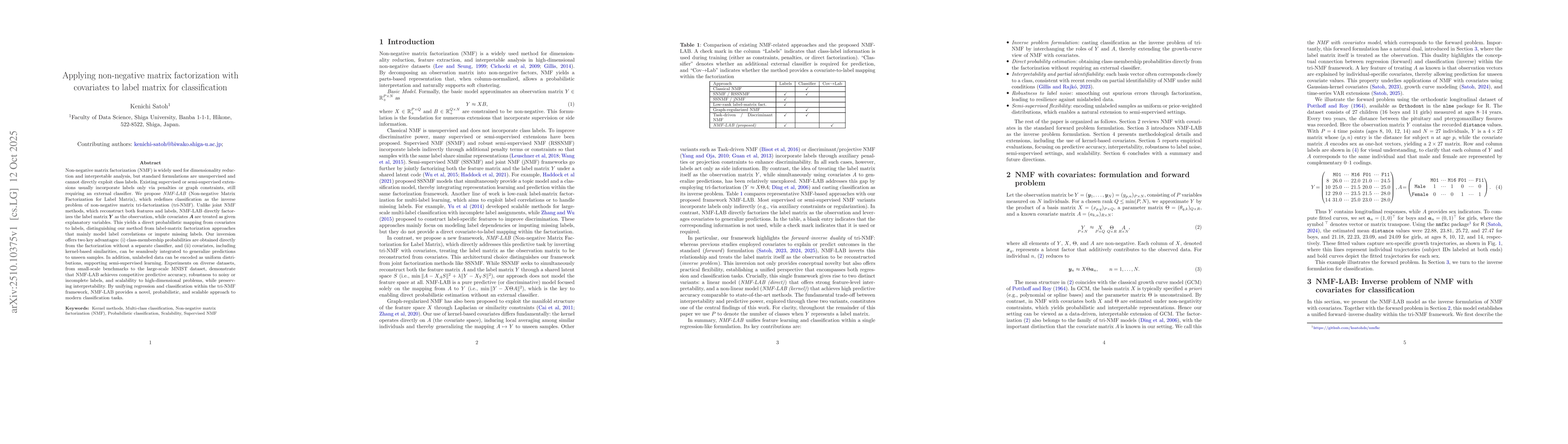 Thumbnail for Applying non-negative matrix factorization with covariates to label
  matrix for classification