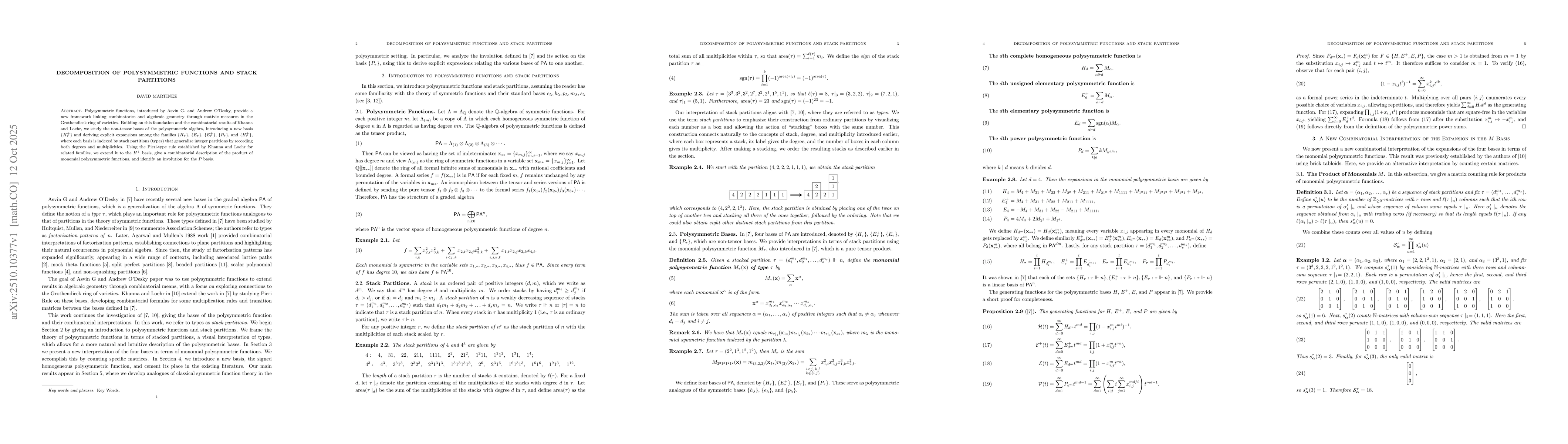 Thumbnail for Decomposition of Polysymmetric Functions and Stack Partitions