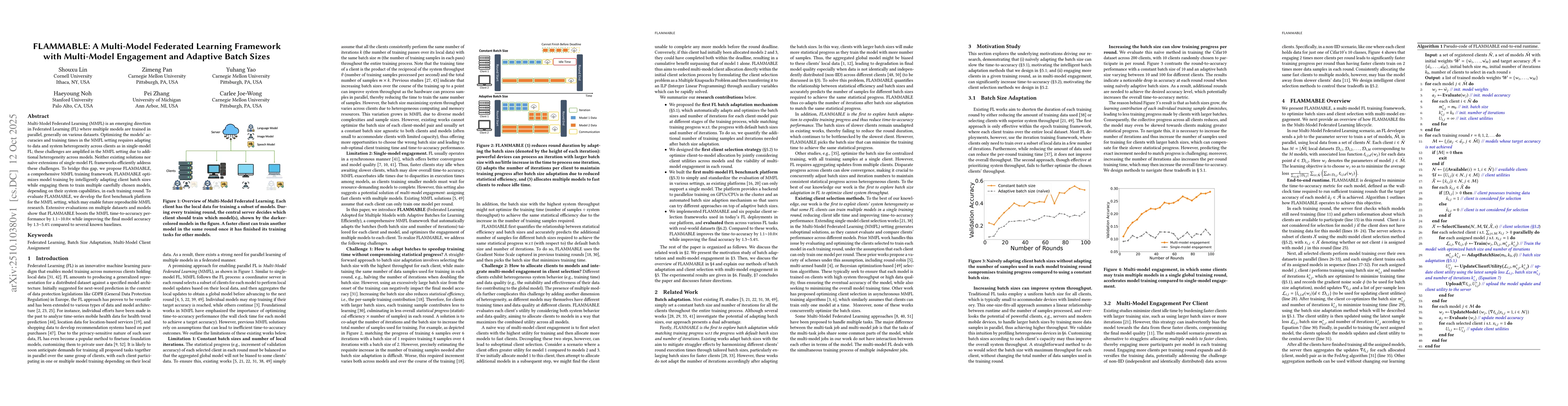 Thumbnail for FLAMMABLE: A Multi-Model Federated Learning Framework with Multi-Model
  Engagement and Adaptive Batch Sizes