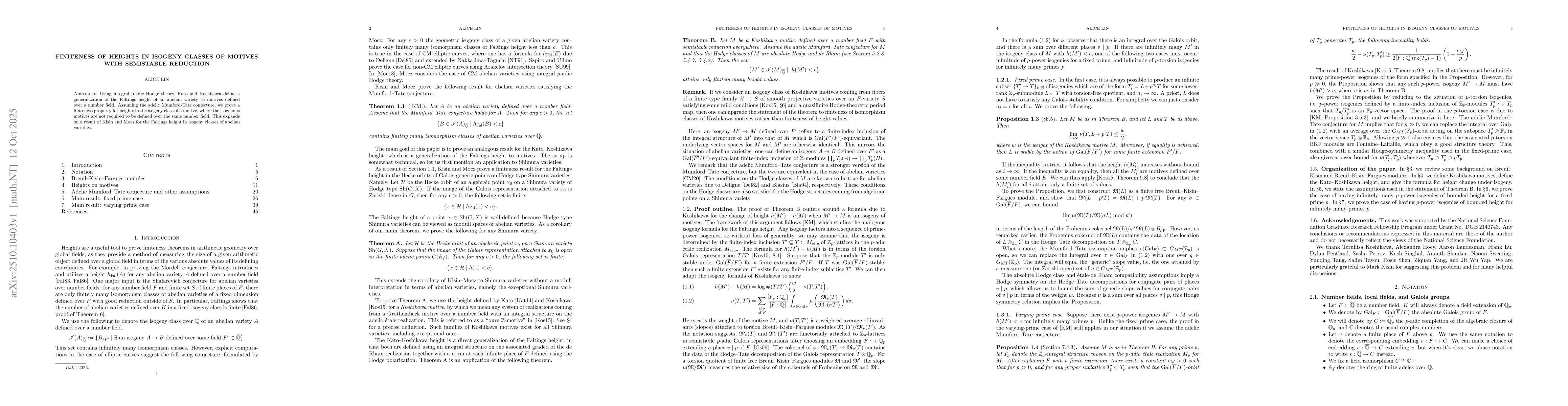 Thumbnail for Finiteness of Heights in Isogeny Classes of Motives with Semistable
  Reduction