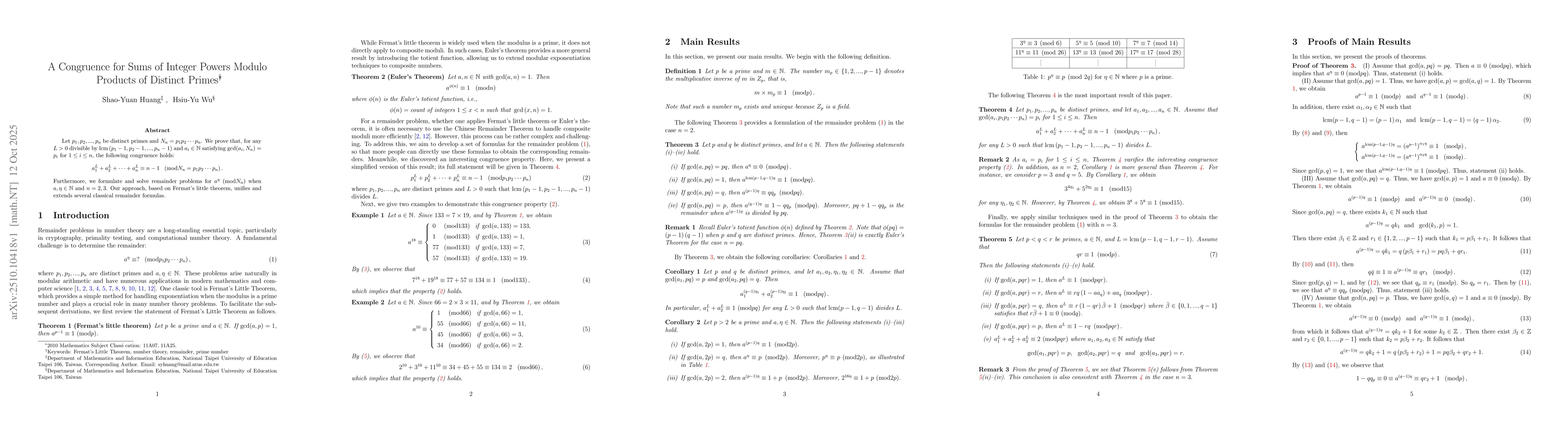 Thumbnail for A Congruence for Sums of Integer Powers Modulo Products of Distinct
  Primes