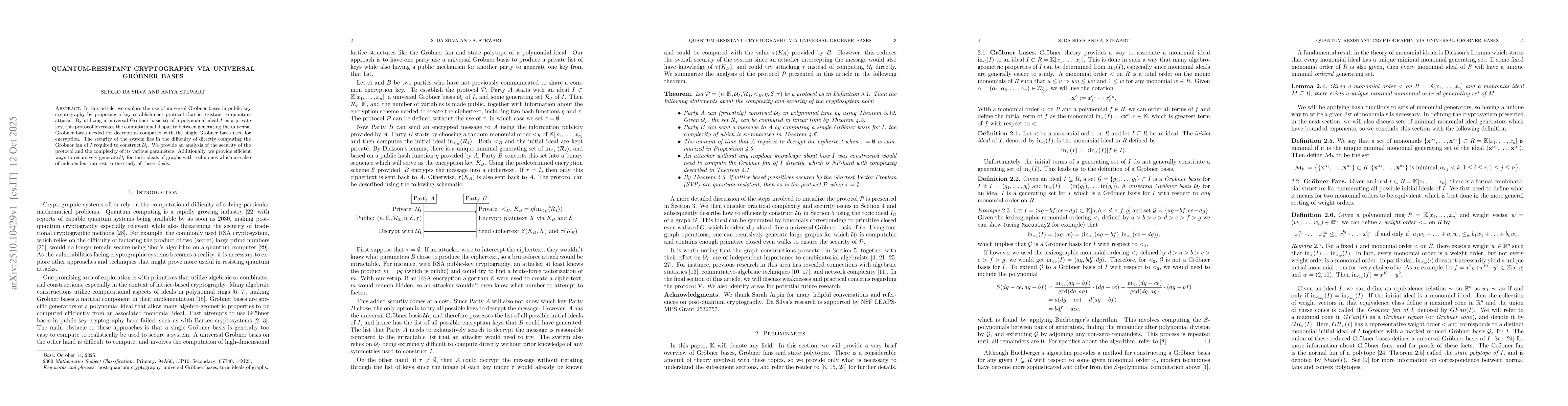 Thumbnail for Quantum-Resistant Cryptography via Universal GrĂśbner Bases