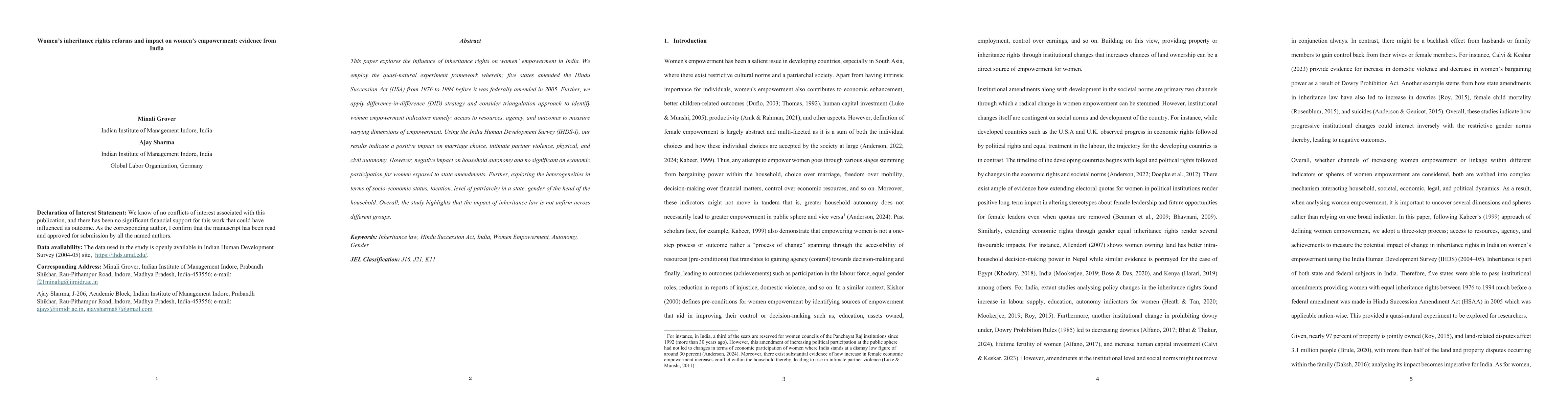 Thumbnail for Women's inheritance rights reforms and impact on women's empowerment:
  evidence from India