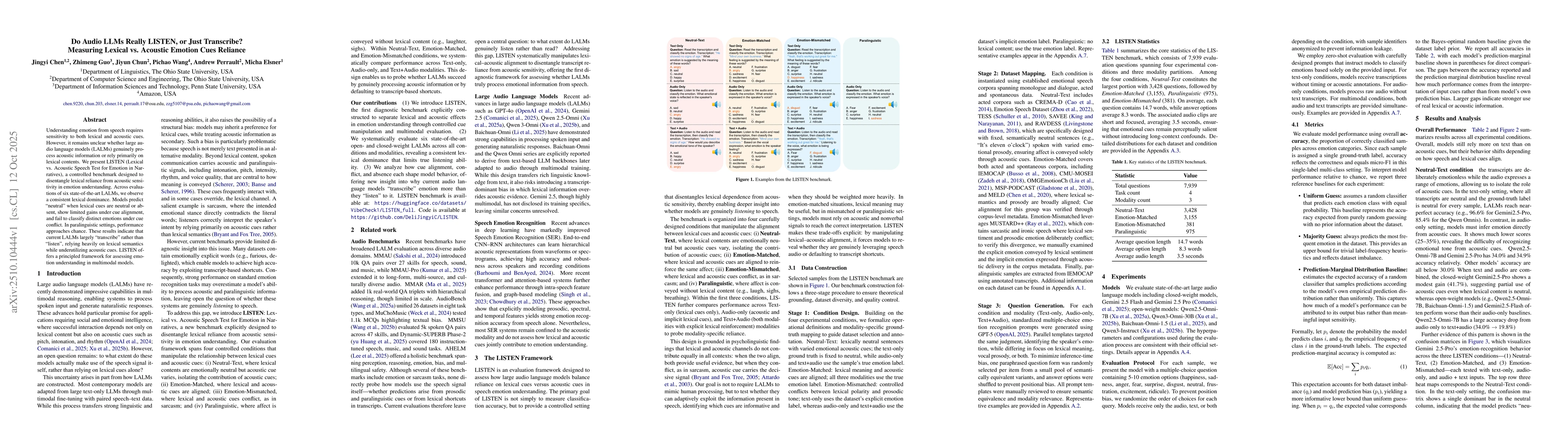 Thumbnail for Do Audio LLMs Really LISTEN, or Just Transcribe? Measuring Lexical vs.
  Acoustic Emotion Cues Reliance