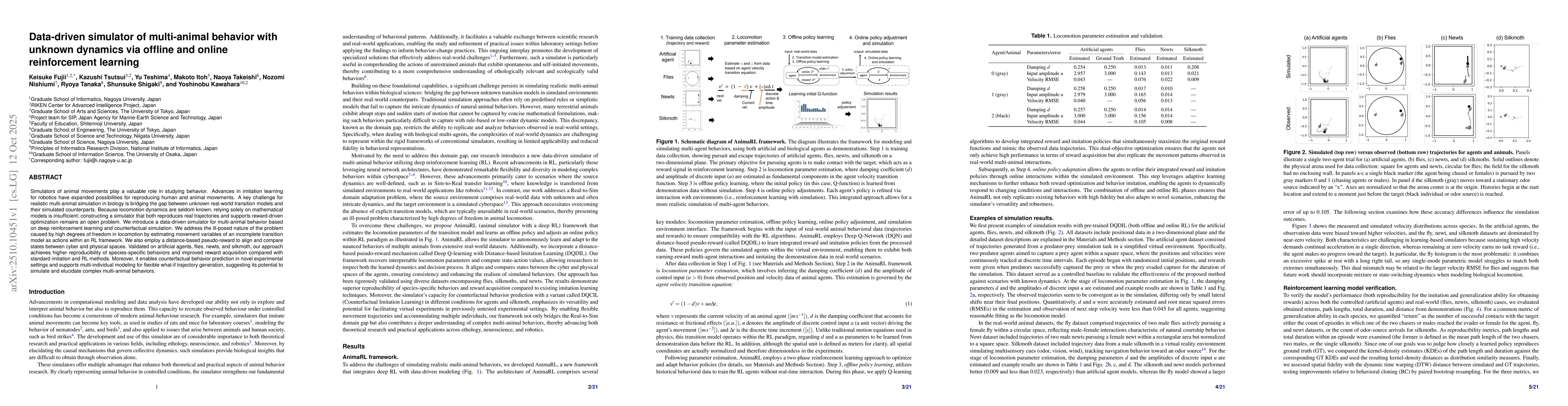 Thumbnail for Data-driven simulator of multi-animal behavior with unknown dynamics via
  offline and online reinforcement learning