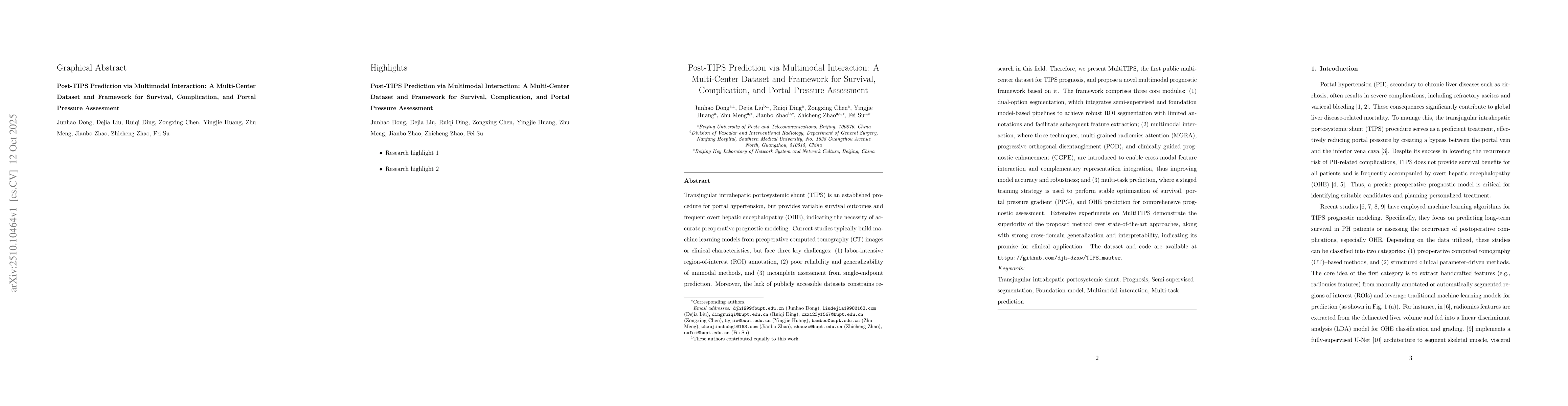 Thumbnail for Post-TIPS Prediction via Multimodal Interaction: A Multi-Center Dataset
  and Framework for Survival, Complication, and Portal Pressure Assessment