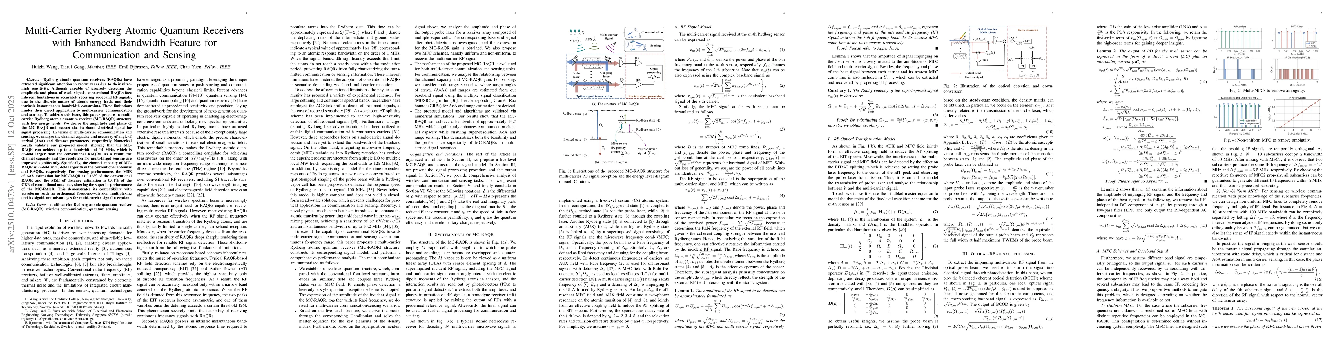 Thumbnail for Multi-Carrier Rydberg Atomic Quantum Receivers with Enhanced Bandwidth
  Feature for Communication and Sensing