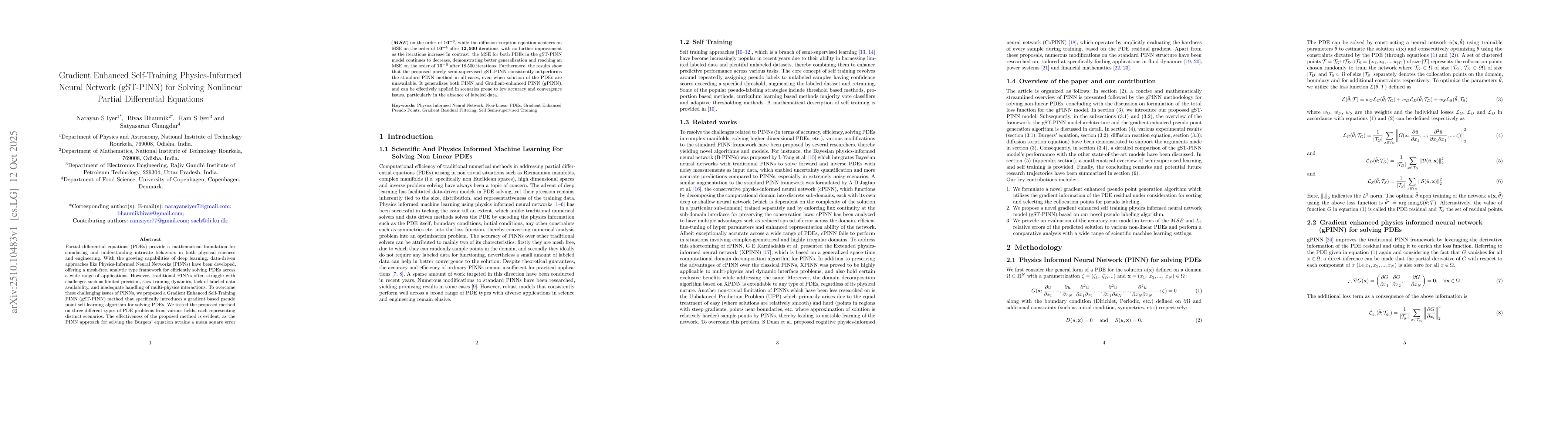 Thumbnail for Gradient Enhanced Self-Training Physics-Informed Neural Network
  (gST-PINN) for Solving Nonlinear Partial Differential Equations