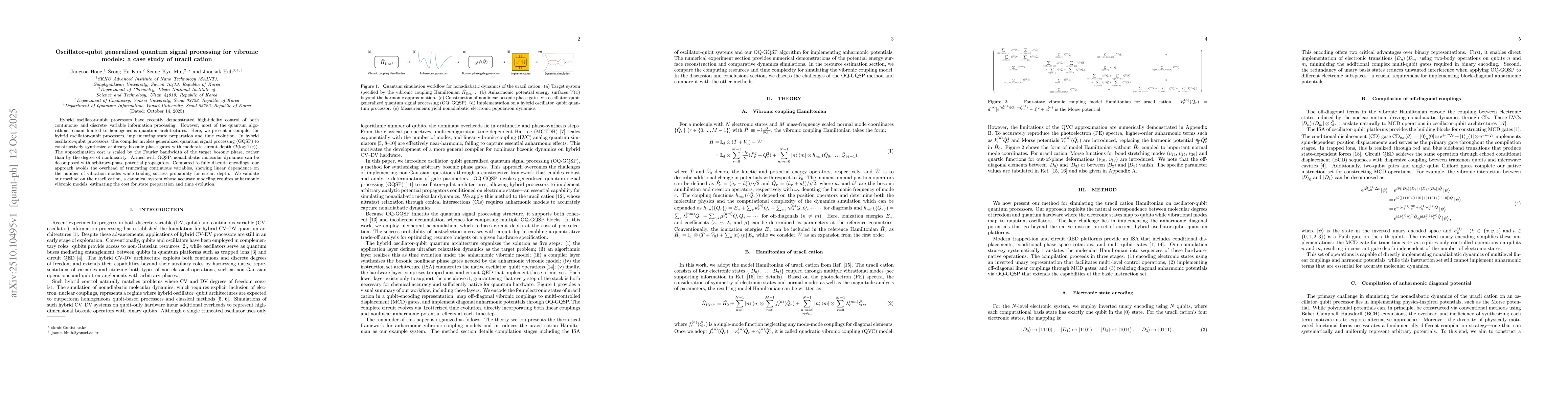 Thumbnail for Oscillator-qubit generalized quantum signal processing for vibronic
  models: a case study of uracil cation