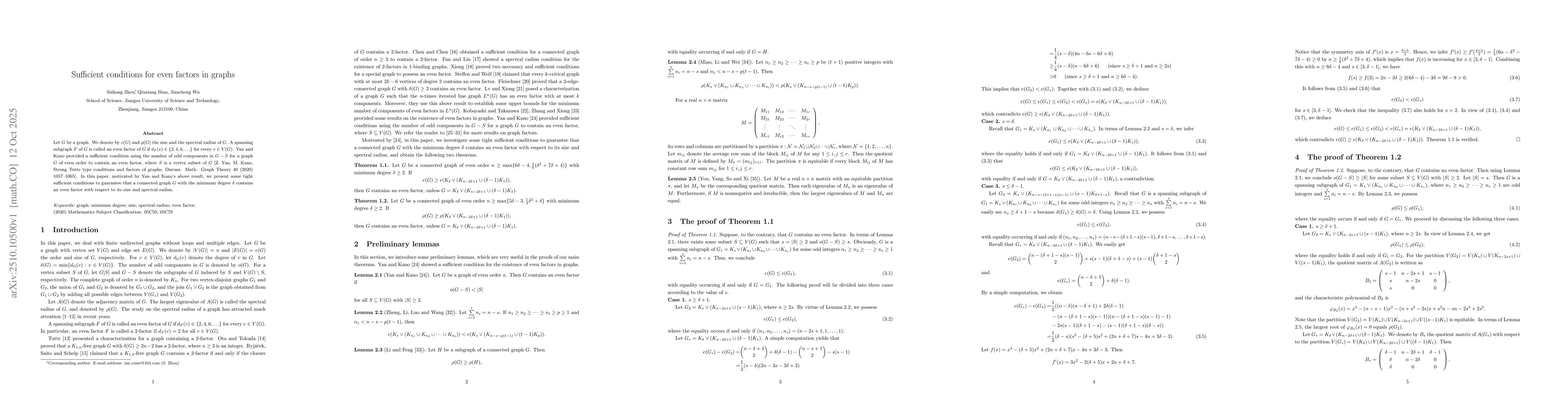 Thumbnail for Sufficient conditions for even factors in graphs