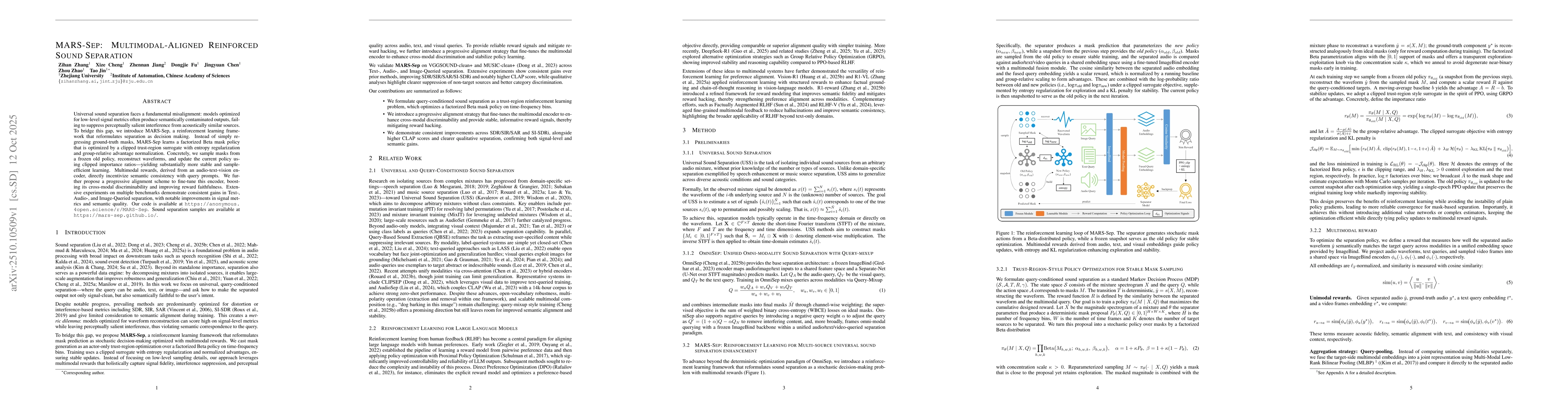 Thumbnail for MARS-Sep: Multimodal-Aligned Reinforced Sound Separation