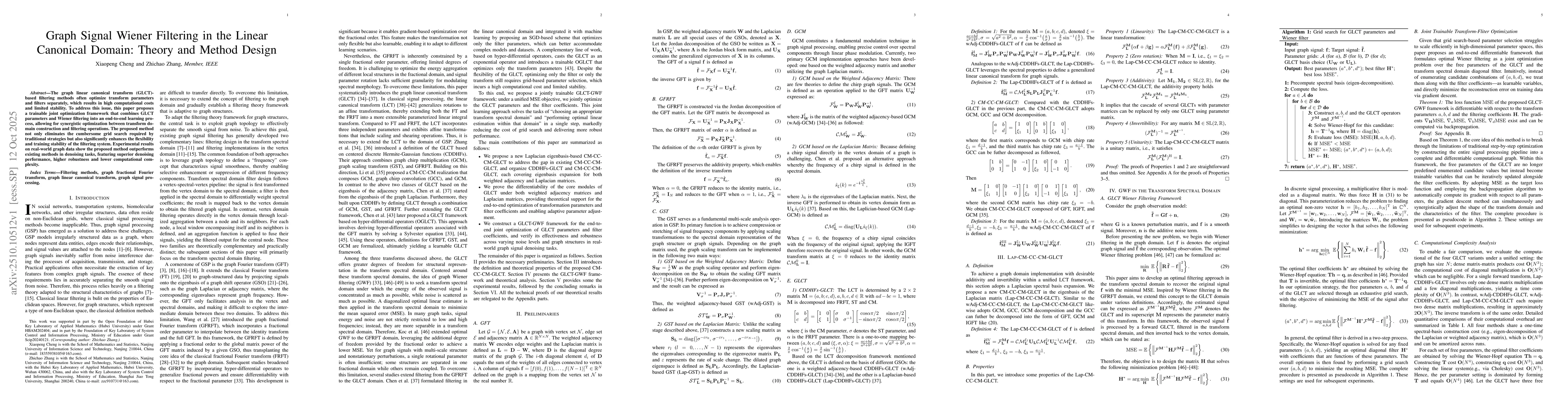 Thumbnail for Graph Signal Wiener Filtering in the Linear Canonical Domain: Theory and
  Method Design