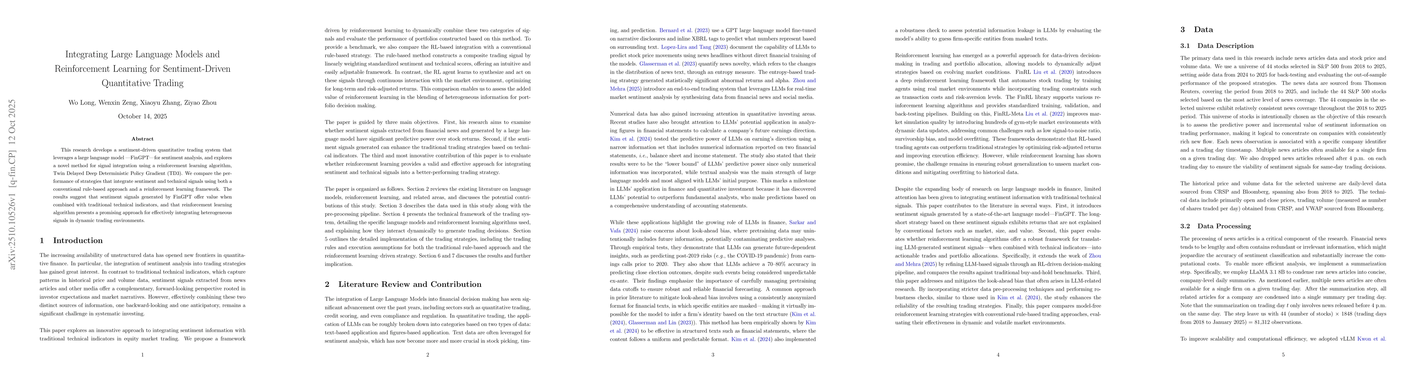 Thumbnail for Integrating Large Language Models and Reinforcement Learning for
  Sentiment-Driven Quantitative Trading