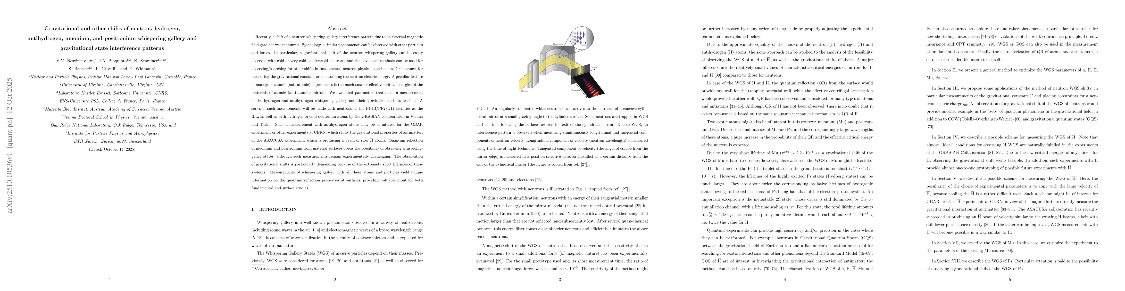 Thumbnail for Gravitational and other shifts of neutron, hydrogen, antihydrogen,
  muonium, and positronium whispering gallery and gravitational state
  interference patterns