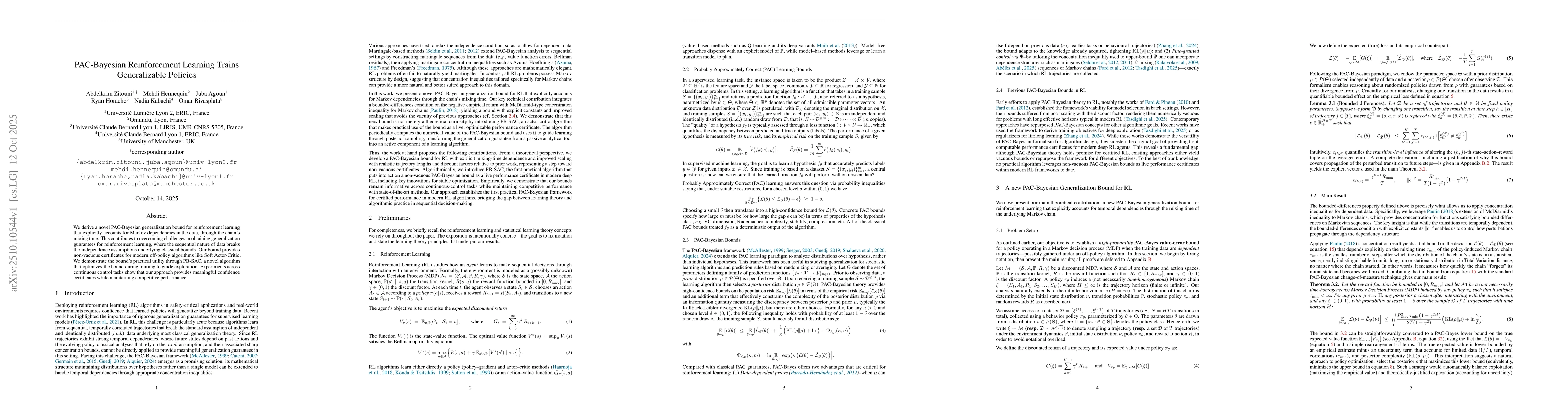 Thumbnail for PAC-Bayesian Reinforcement Learning Trains Generalizable Policies