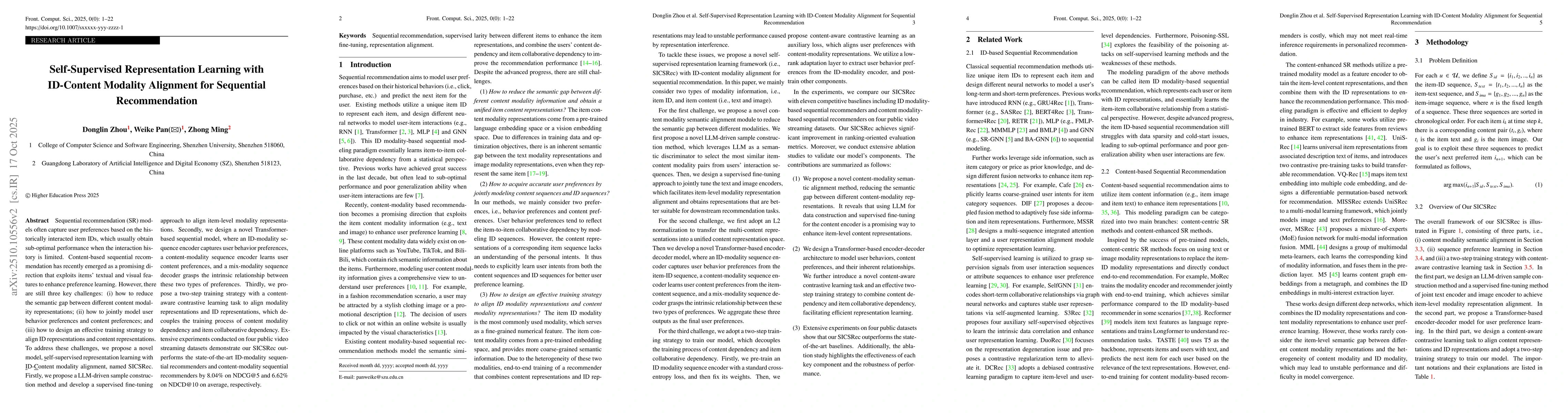 Thumbnail for Self-Supervised Representation Learning with ID-Content Modality
  Alignment for Sequential Recommendation