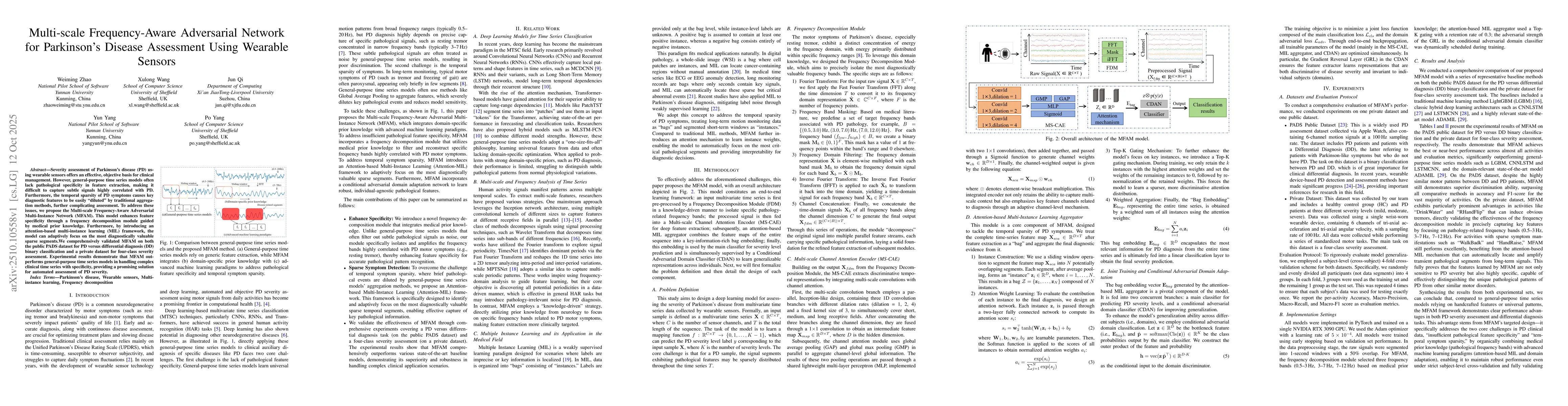 Thumbnail for Multi-scale Frequency-Aware Adversarial Network for Parkinson's Disease
  Assessment Using Wearable Sensors