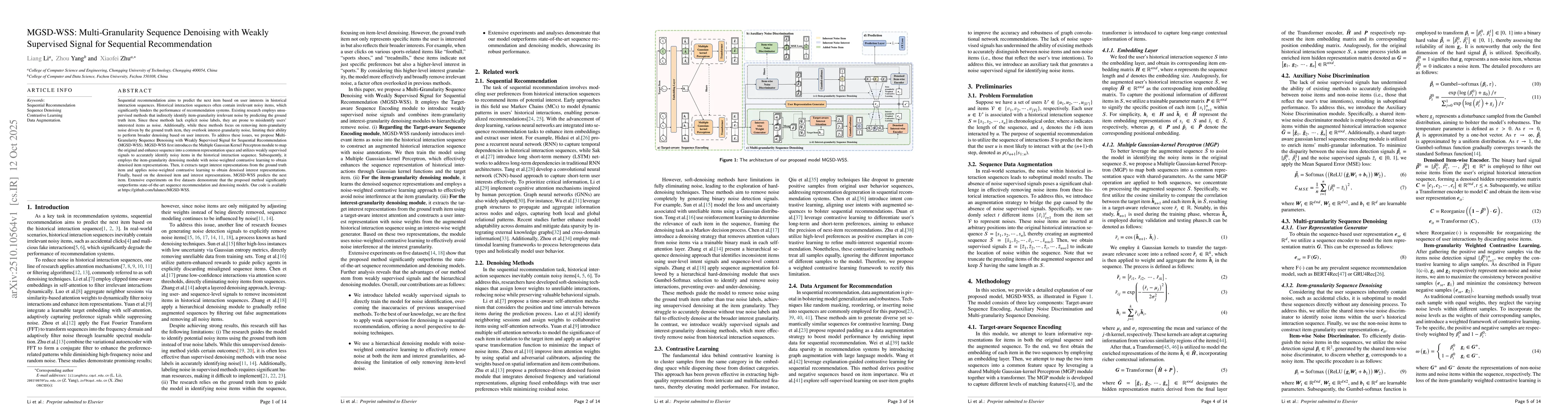 Thumbnail for Multi-Granularity Sequence Denoising with Weakly Supervised Signal for
  Sequential Recommendation