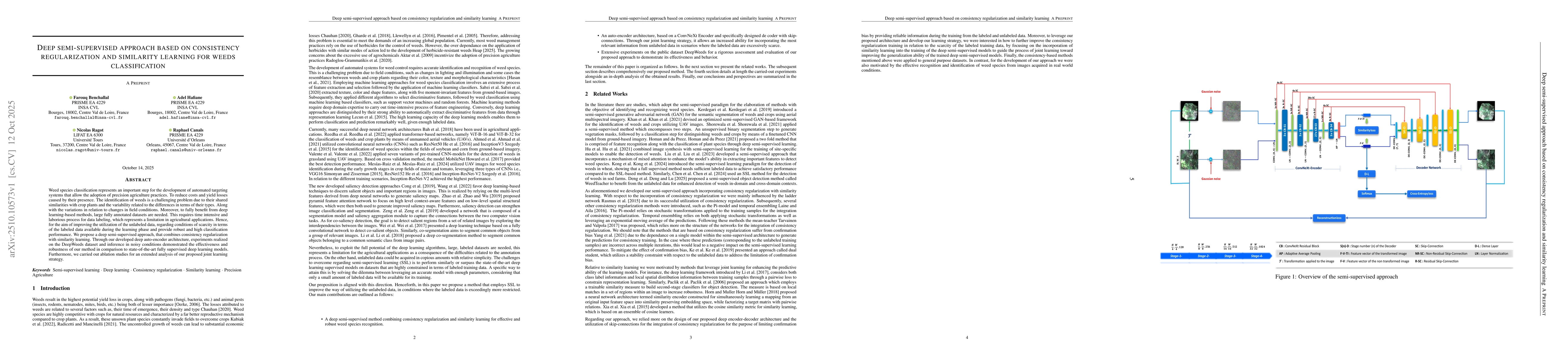 Thumbnail for Deep semi-supervised approach based on consistency regularization and
  similarity learning for weeds classification