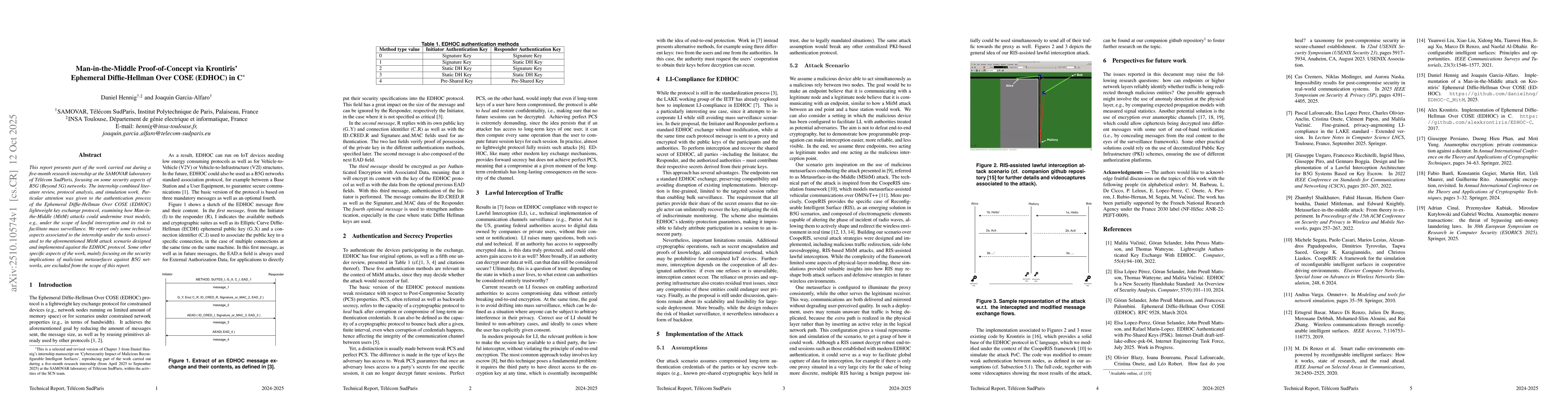 Thumbnail for Man-in-the-Middle Proof-of-Concept via Krontiris' Ephemeral
  Diffie-Hellman Over COSE (EDHOC) in C