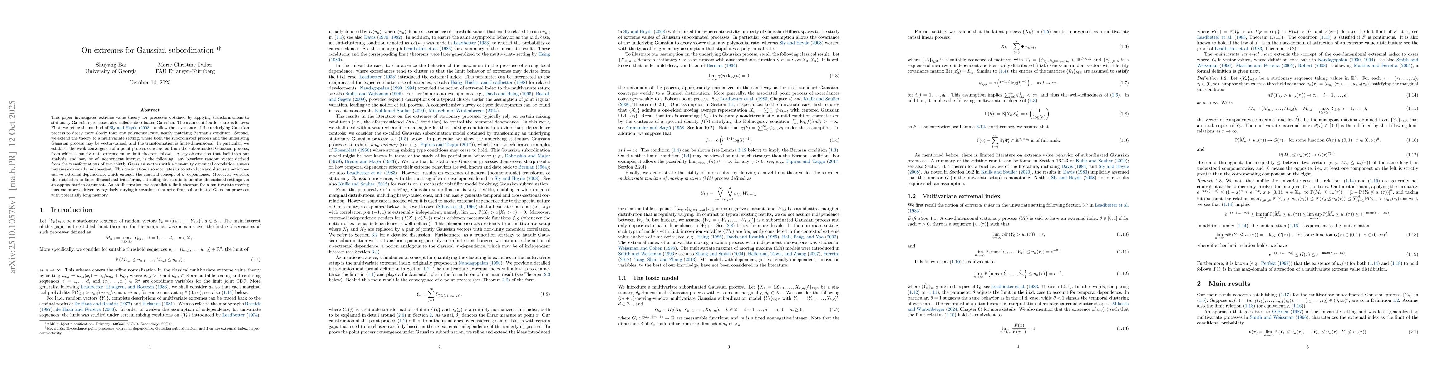 Thumbnail for On extremes for Gaussian subordination