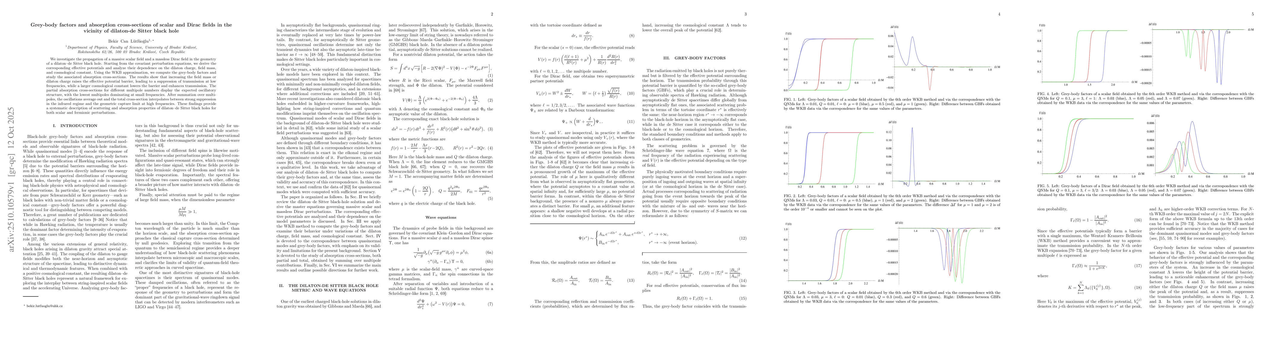 Thumbnail for Grey-body factors and absorption cross-sections of scalar and Dirac
  fields in the vicinity of dilaton-de Sitter black hole