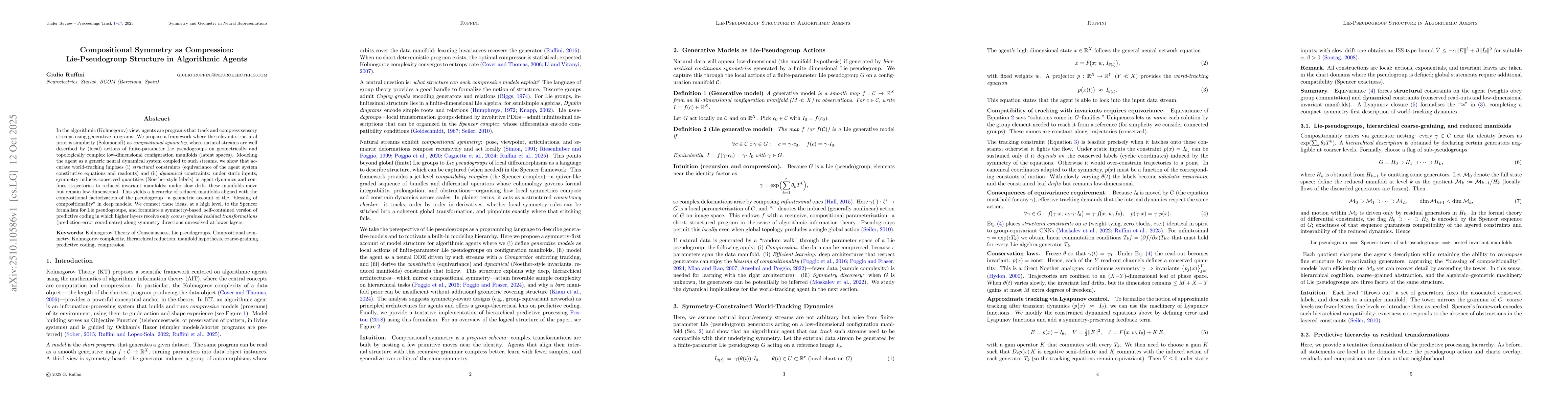 Thumbnail for Compositional Symmetry as Compression: Lie Pseudogroup Structure in
  Algorithmic Agents