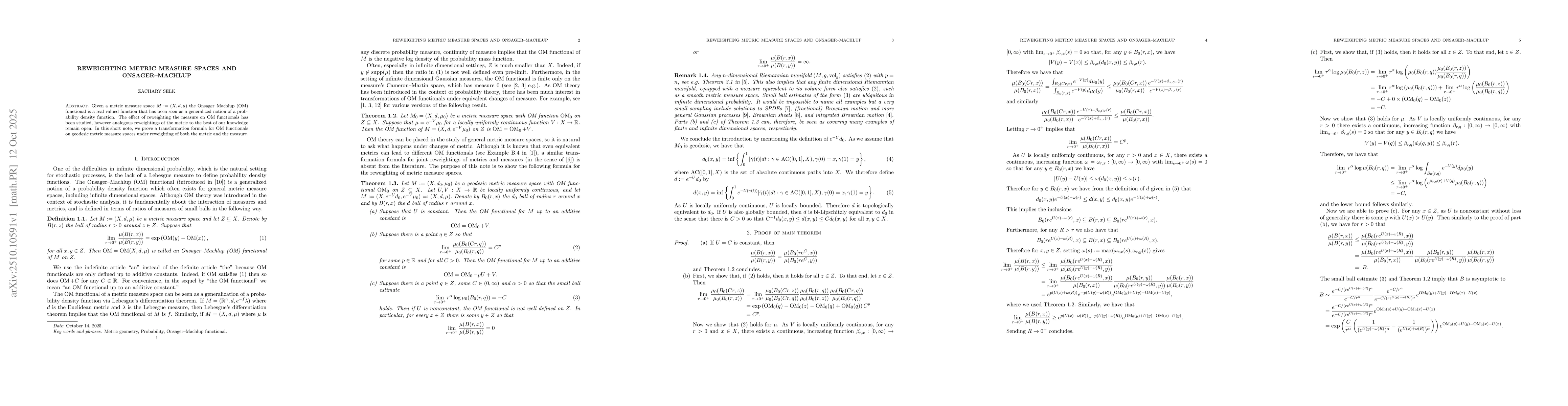 Thumbnail for Reweighting metric measure spaces and Onsager-Machlup
