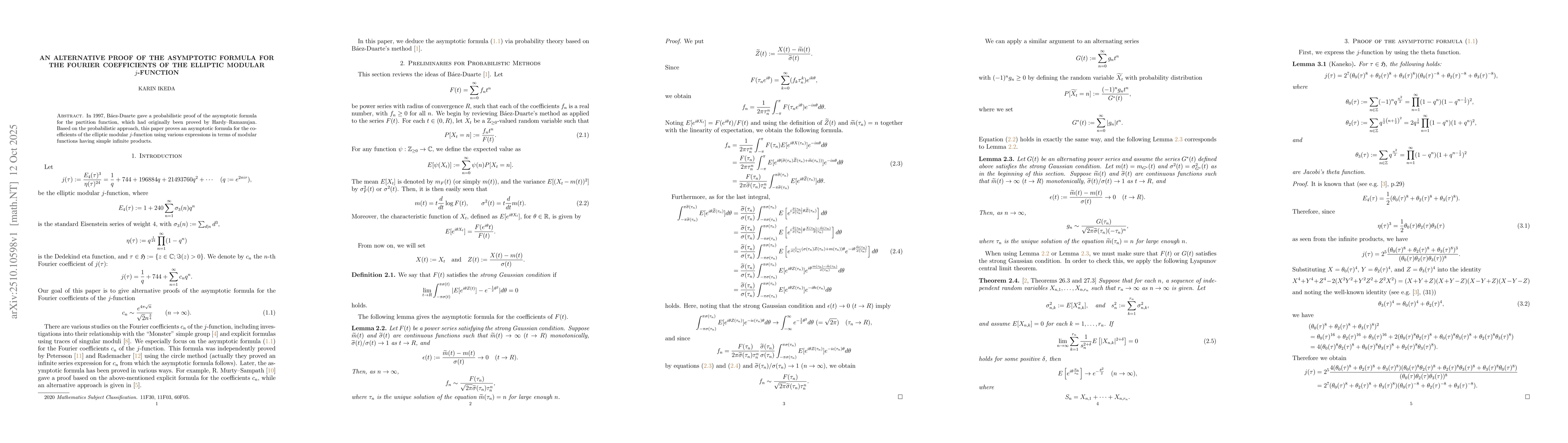 Thumbnail for An alternative proof of the asymptotic formula for the Fourier
  coefficients of the elliptic modular $j$-function