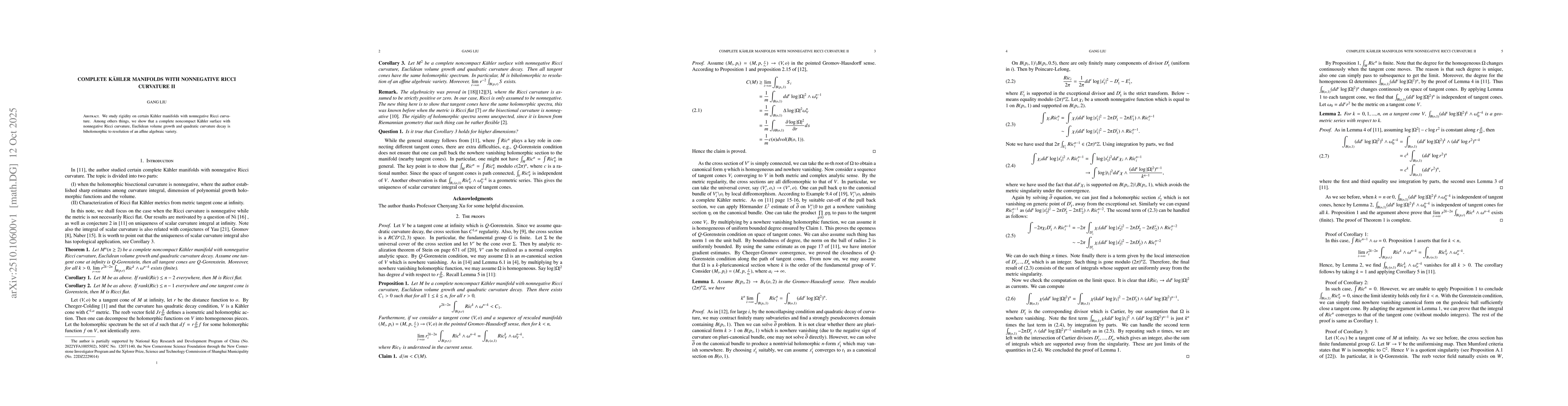 Thumbnail for Complete Kähler manifolds with nonnegative Ricci curvature II