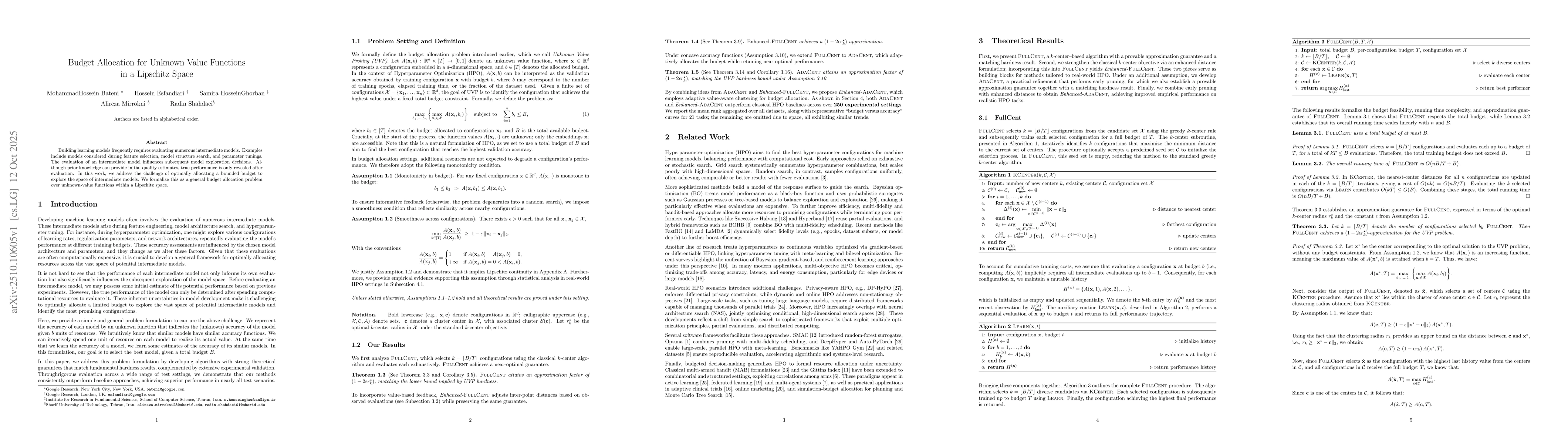 Thumbnail for Budget Allocation for Unknown Value Functions in a Lipschitz Space