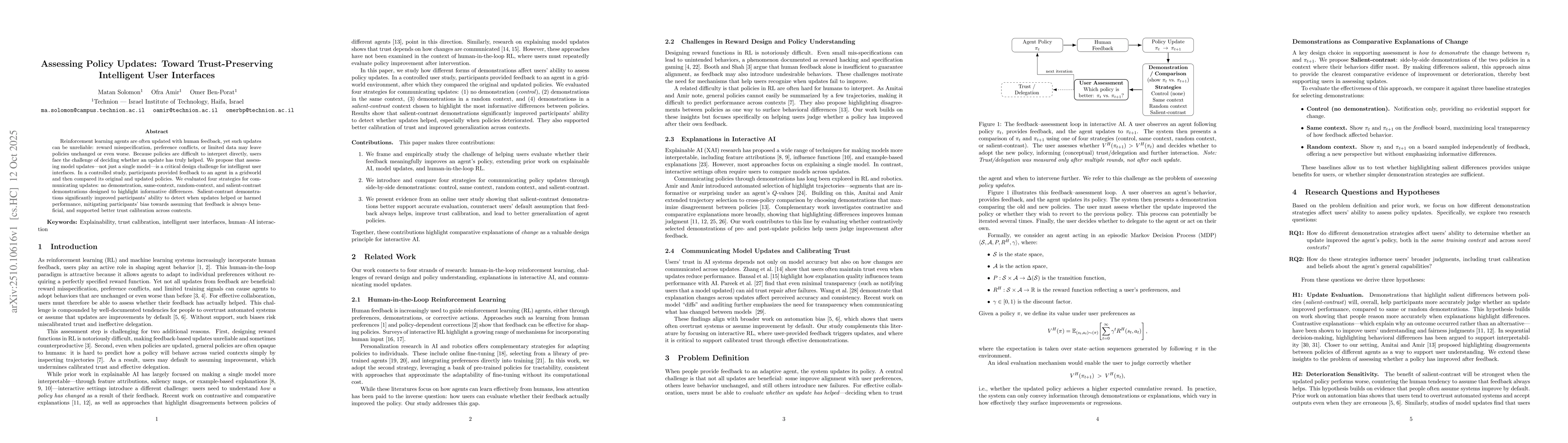 Thumbnail for Assessing Policy Updates: Toward Trust-Preserving Intelligent User
  Interfaces