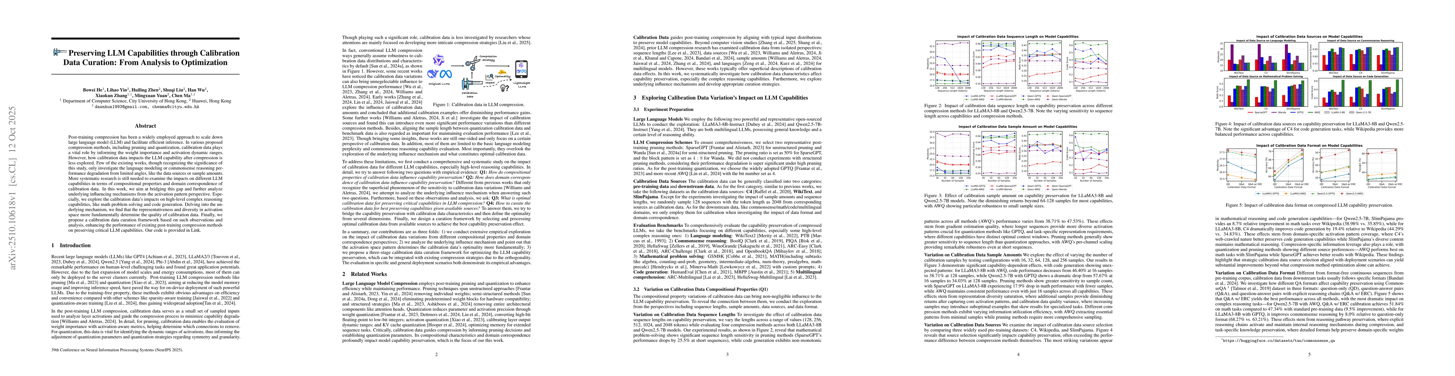 Thumbnail for Preserving LLM Capabilities through Calibration Data Curation: From
  Analysis to Optimization