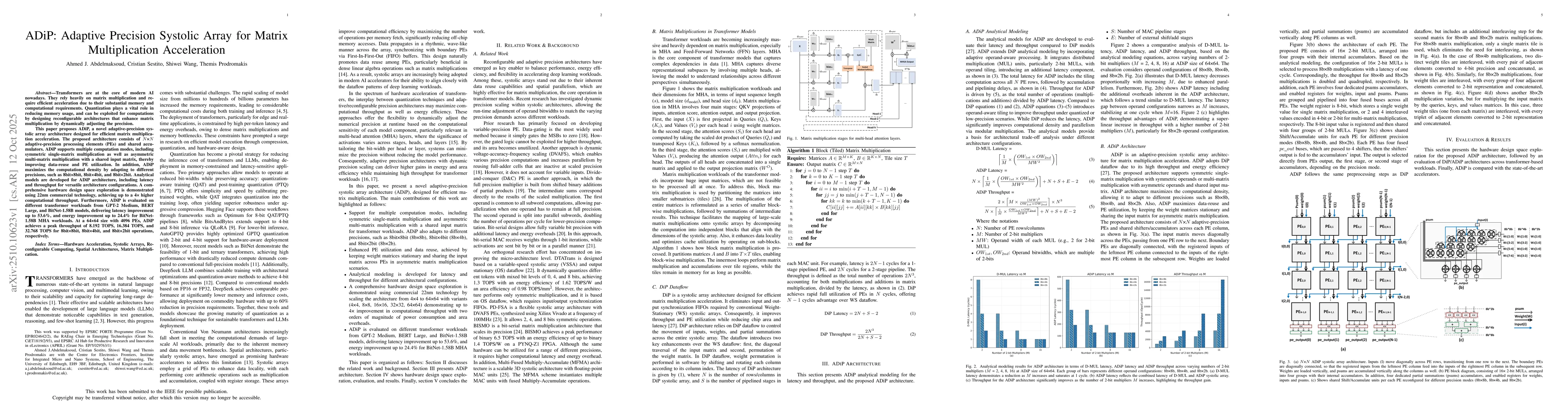 Thumbnail for ADiP: Adaptive Precision Systolic Array for Matrix Multiplication
  Acceleration