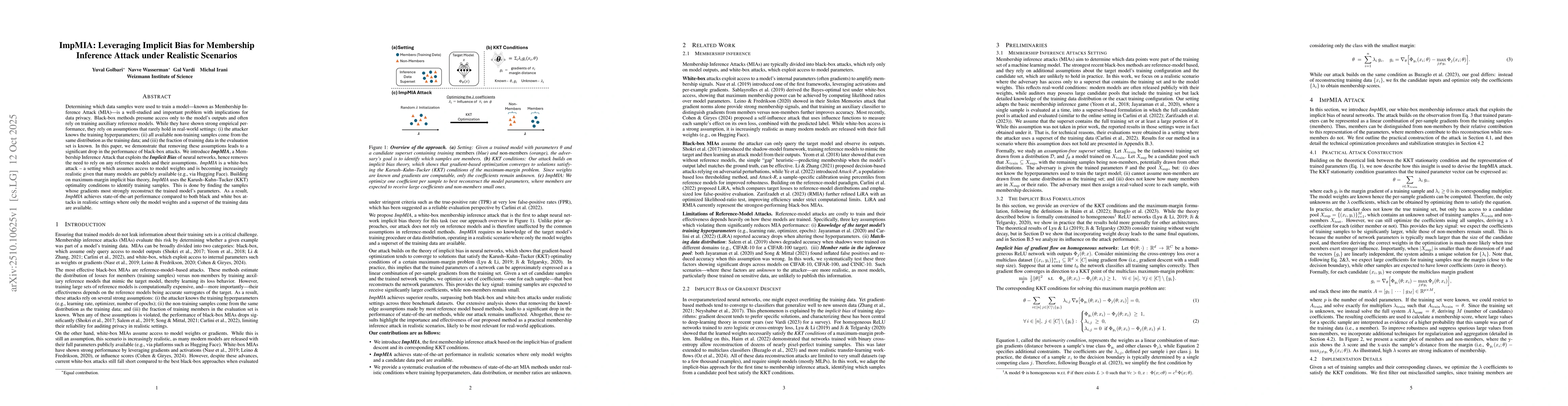 Thumbnail for ImpMIA: Leveraging Implicit Bias for Membership Inference Attack under
  Realistic Scenarios