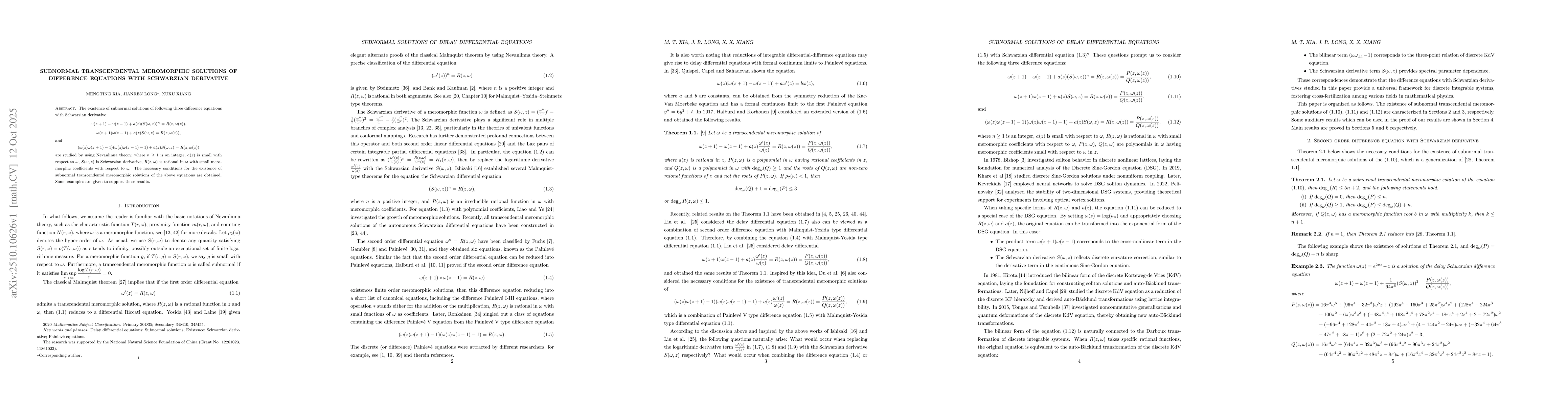 Thumbnail for Subnormal transcendental meromorphic solutions of difference equations
  with Schwarzian derivative