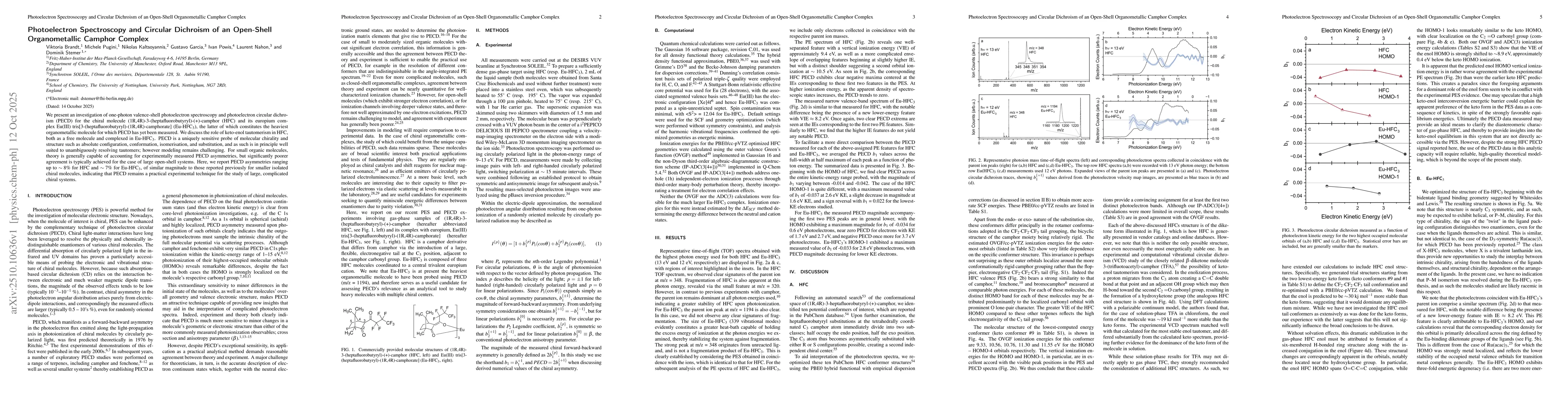 Thumbnail for Photoelectron Spectroscopy and Circular Dichroism of an Open-Shell
  Organometallic Camphor Complex