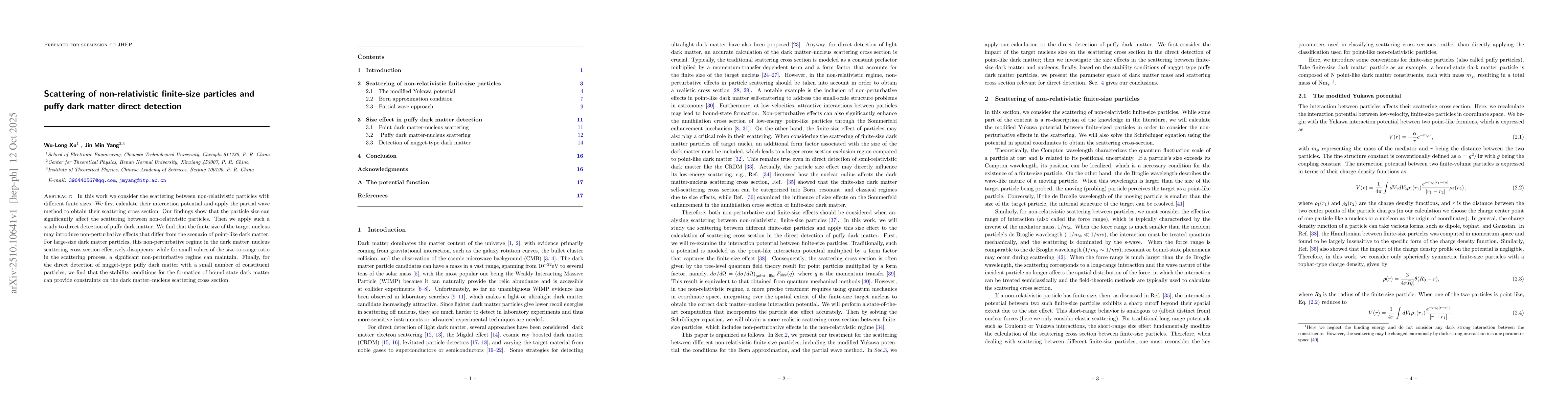 Thumbnail for Scattering of non-relativistic finite-size particles and puffy dark
  matter direct detection