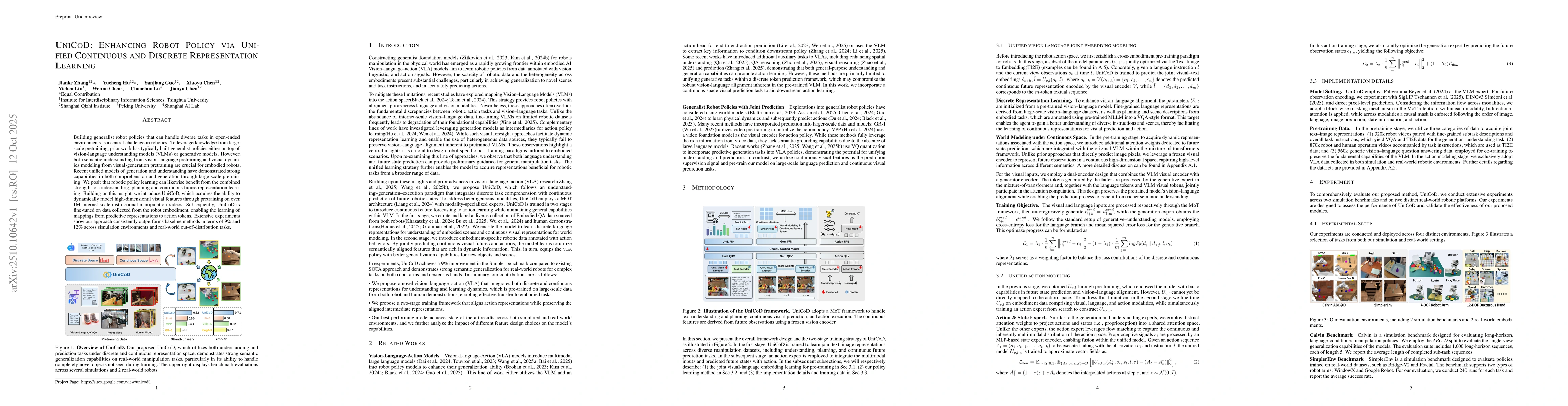 Thumbnail for UniCoD: Enhancing Robot Policy via Unified Continuous and Discrete
  Representation Learning
