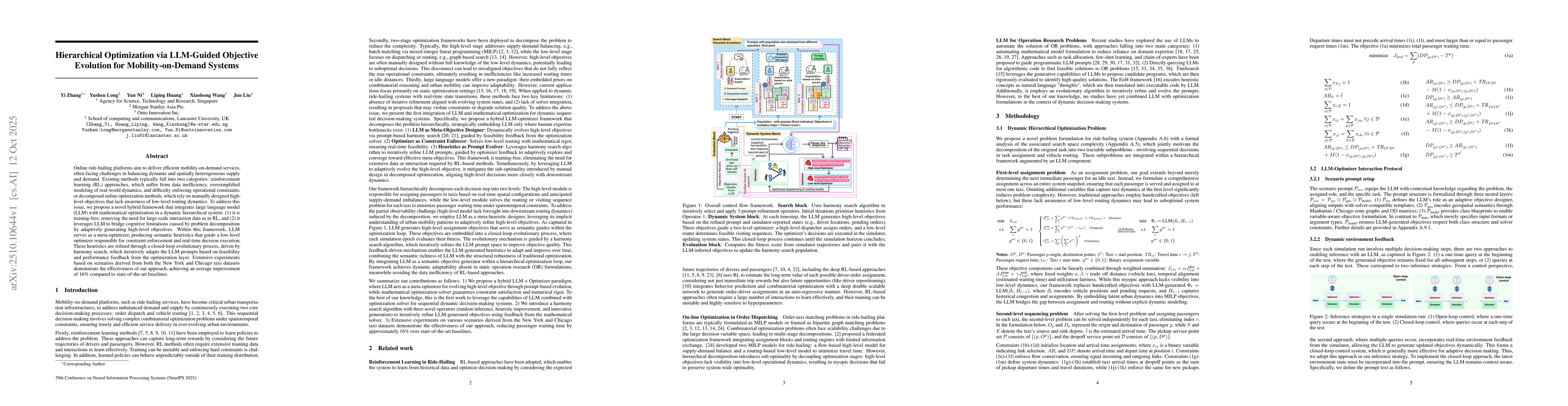 Thumbnail for Hierarchical Optimization via LLM-Guided Objective Evolution for
  Mobility-on-Demand Systems