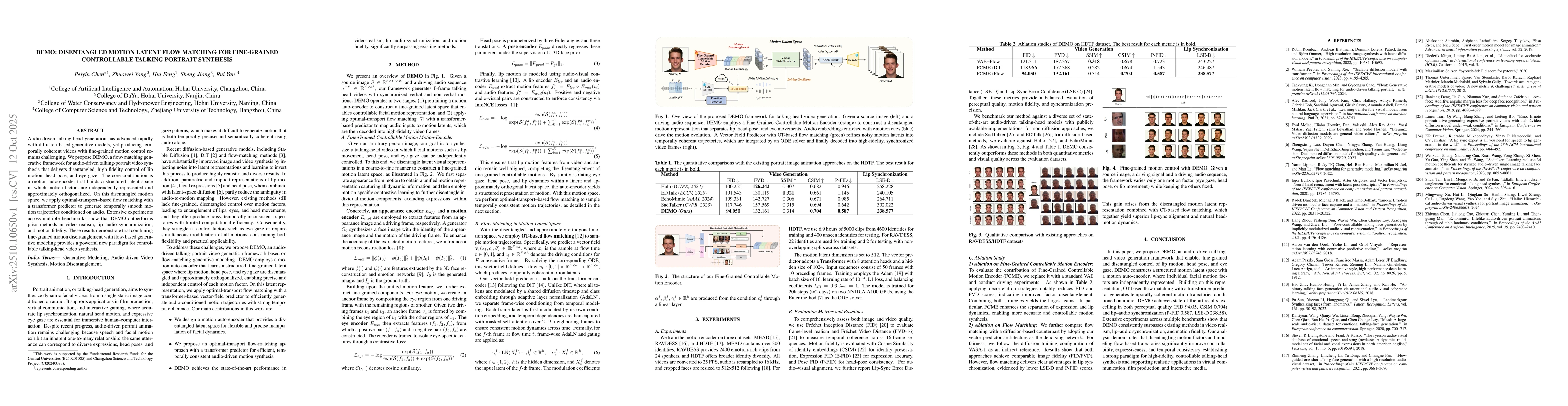Thumbnail for DEMO: Disentangled Motion Latent Flow Matching for Fine-Grained
  Controllable Talking Portrait Synthesis