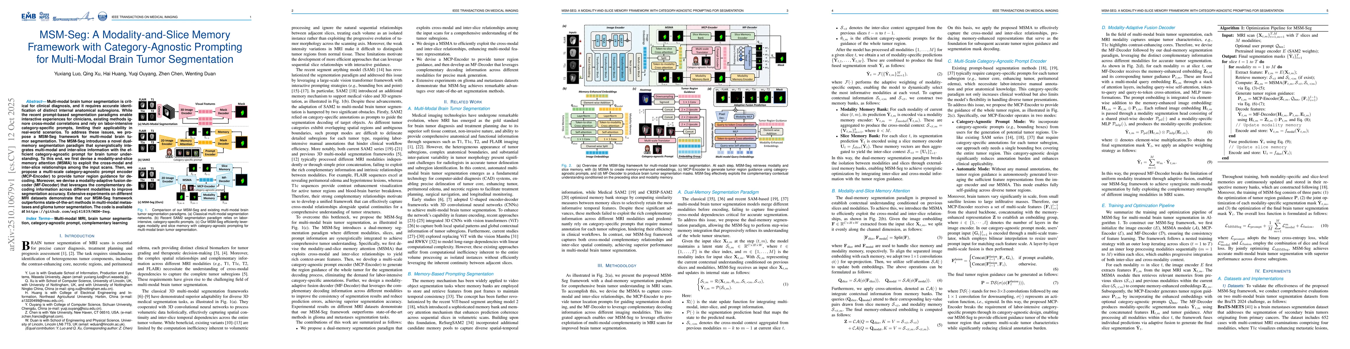 Thumbnail for MSM-Seg: A Modality-and-Slice Memory Framework with Category-Agnostic
  Prompting for Multi-Modal Brain Tumor Segmentation
