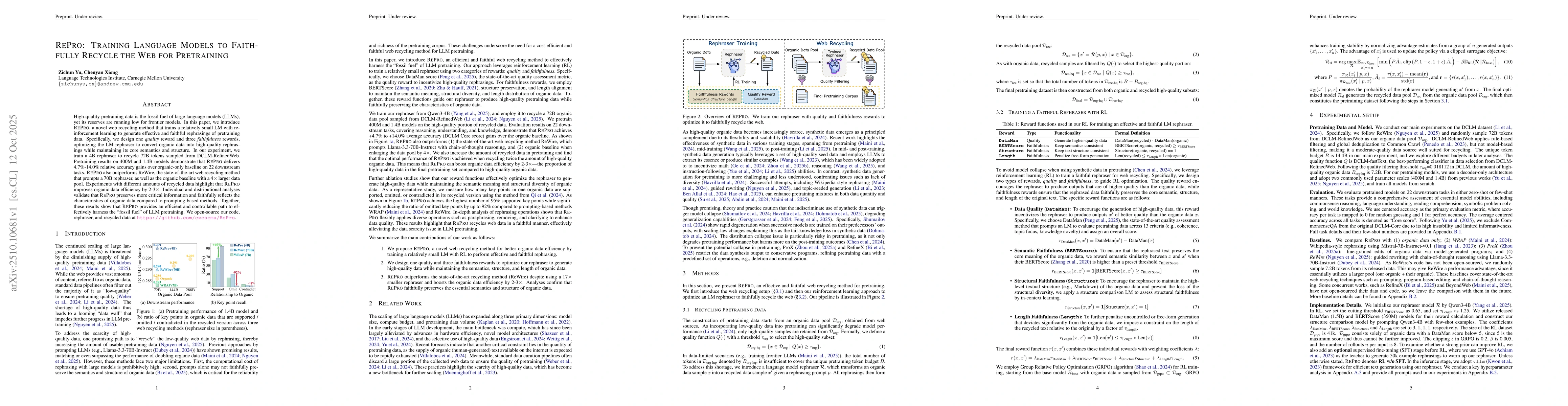Thumbnail for RePro: Training Language Models to Faithfully Recycle the Web for
  Pretraining
