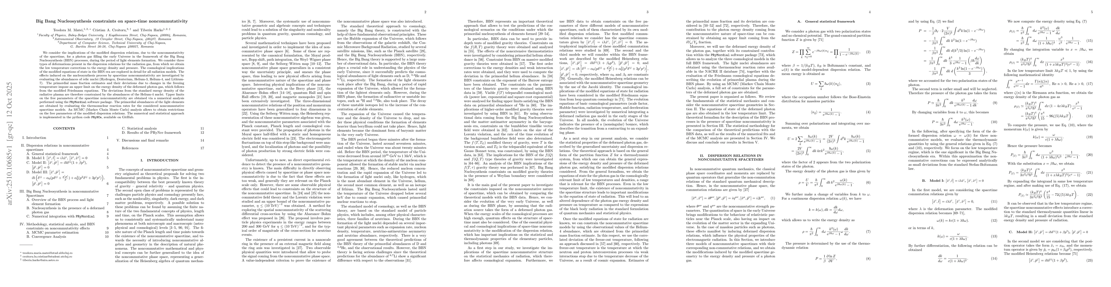 Thumbnail for Big Bang Nucleosynthesis constraints on space-time noncommutativity