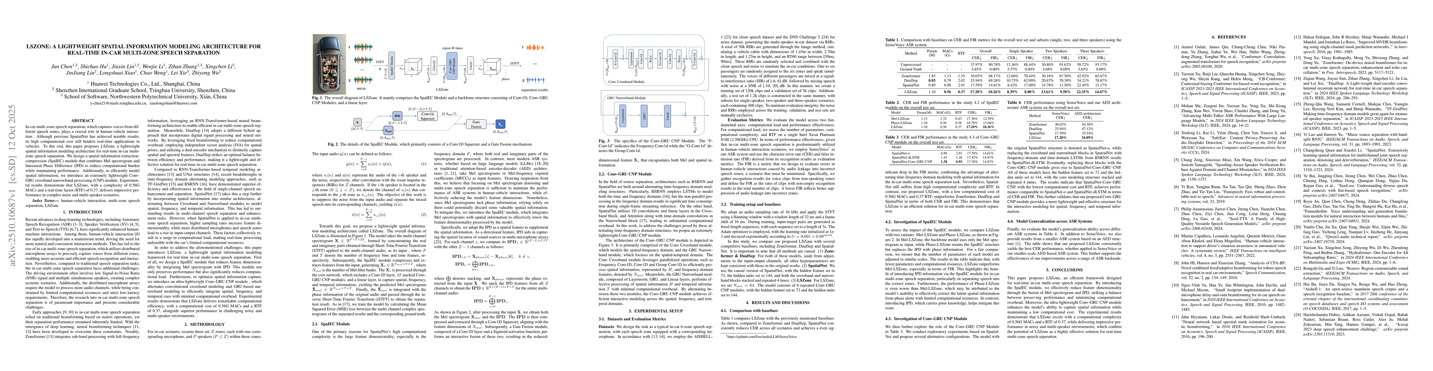 Thumbnail for LSZone: A Lightweight Spatial Information Modeling Architecture for
  Real-time In-car Multi-zone Speech Separation